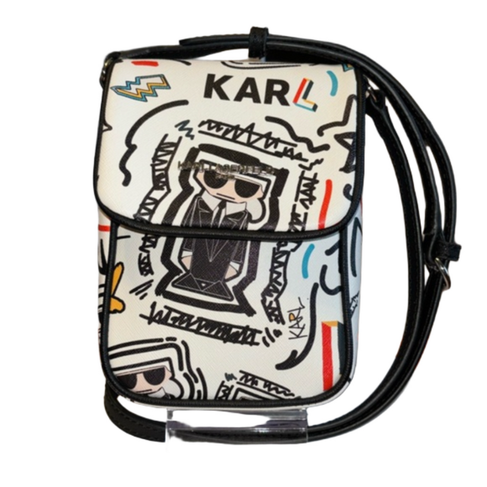 Karl Lagerfeld Paris Graffiti Phone Crossbody Bag, White/Black, NWOT, 7.5x5